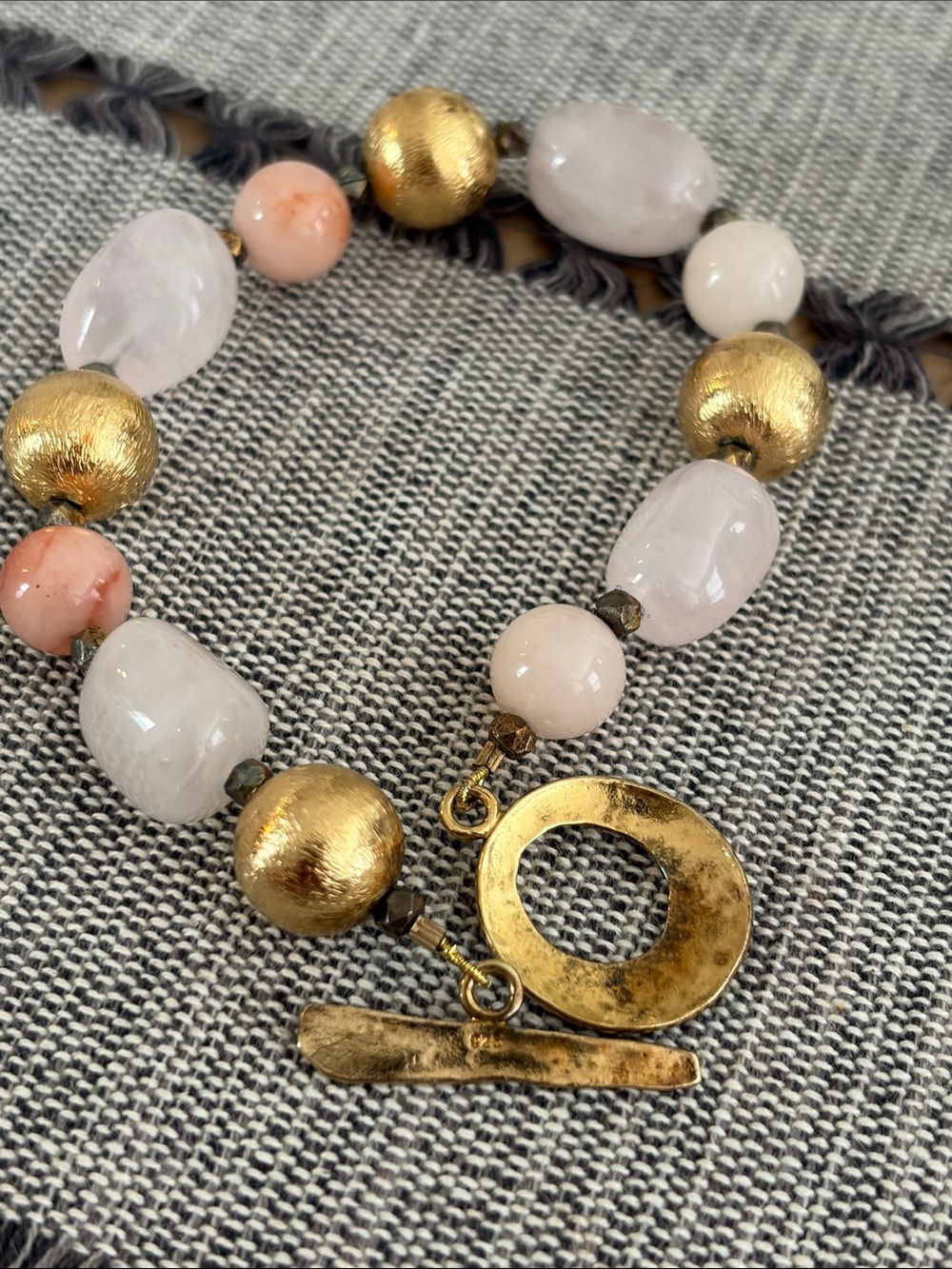 Gold and Blush Beaded Toggle Bracelet